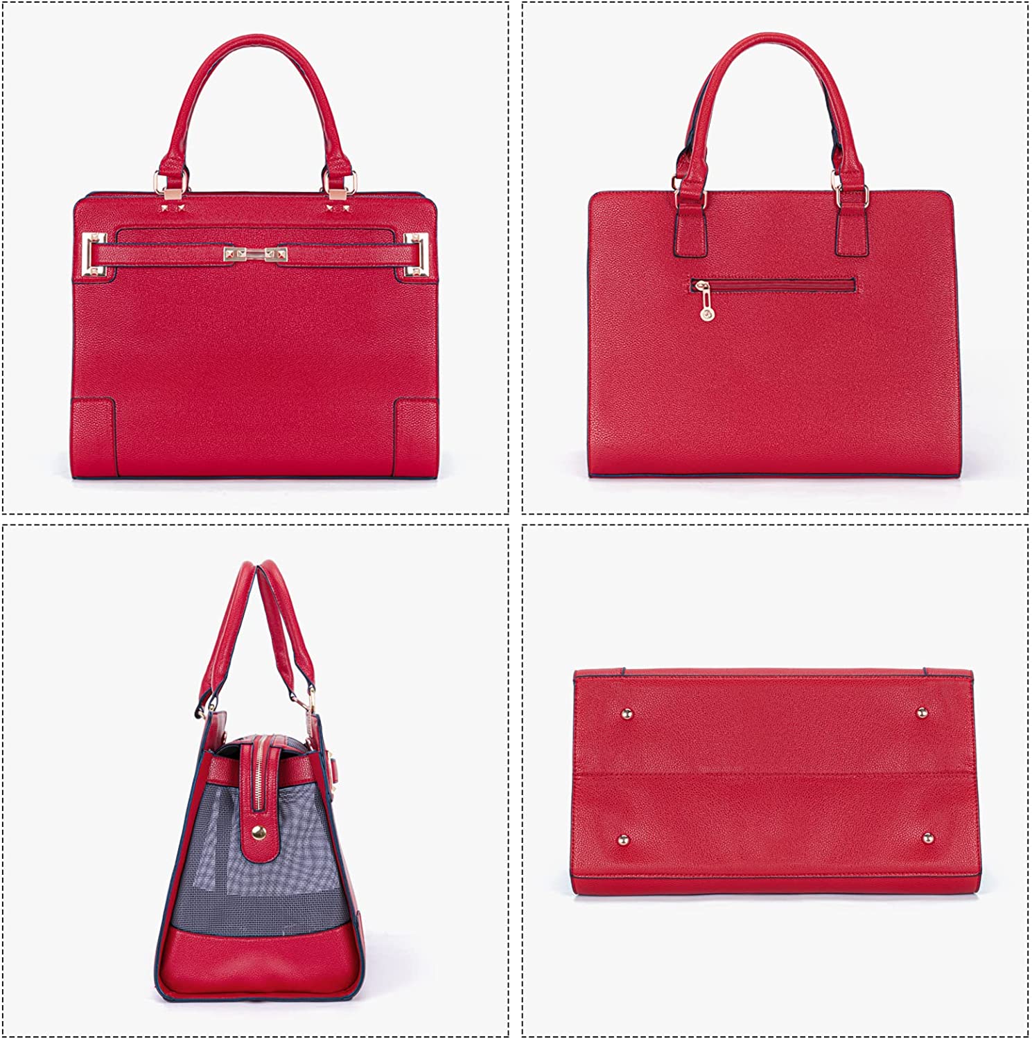 Fashion Pet Carrier Dog Cat Carrier Purse Soft-Sided Leather Handbag Pet Tote Bag for Small Dogs Puppy and Cats TSA Airline Approved (Khaki) - Image 32