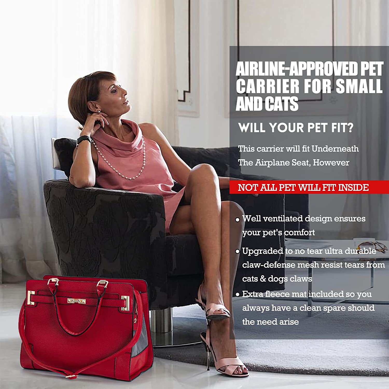 Fashion Pet Carrier Dog Cat Carrier Purse Soft-Sided Leather Handbag Pet Tote Bag for Small Dogs Puppy and Cats TSA Airline Approved (Khaki) - Image 33