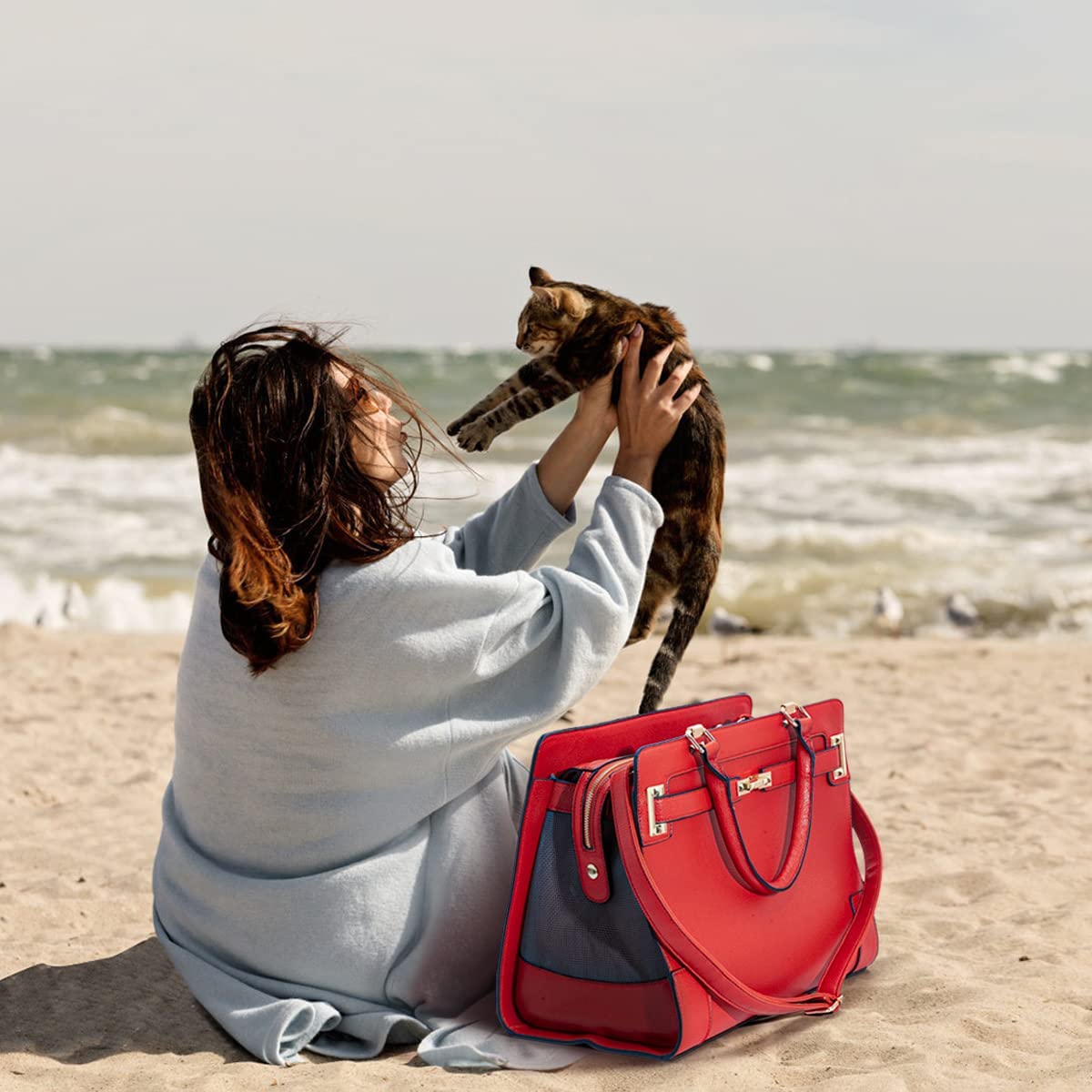 Fashion Pet Carrier Dog Cat Carrier Purse Soft-Sided Leather Handbag Pet Tote Bag for Small Dogs Puppy and Cats TSA Airline Approved (Khaki) - Image 34