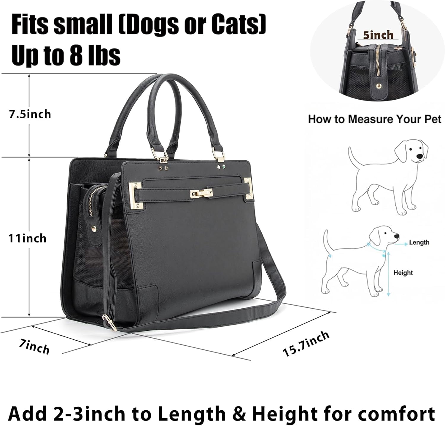 Fashion Pet Carrier Dog Cat Carrier Purse Soft-Sided Leather Handbag Pet Tote Bag for Small Dogs Puppy and Cats TSA Airline Approved (Khaki) - Image 38