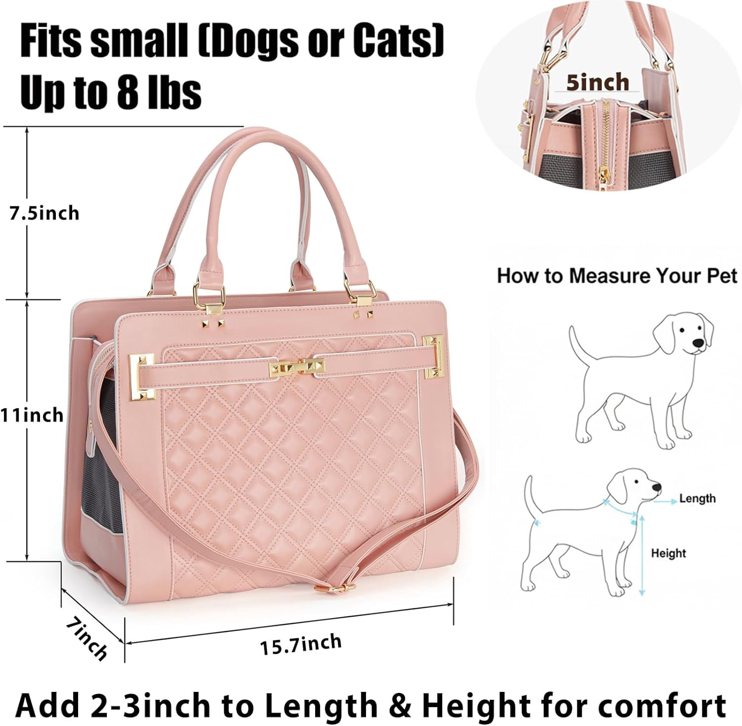 Fashion Pet Carrier Dog Cat Carrier Purse Soft-Sided Leather Handbag Pet Tote Bag for Small Dogs Puppy and Cats TSA Airline Approved (Khaki) - Image 43