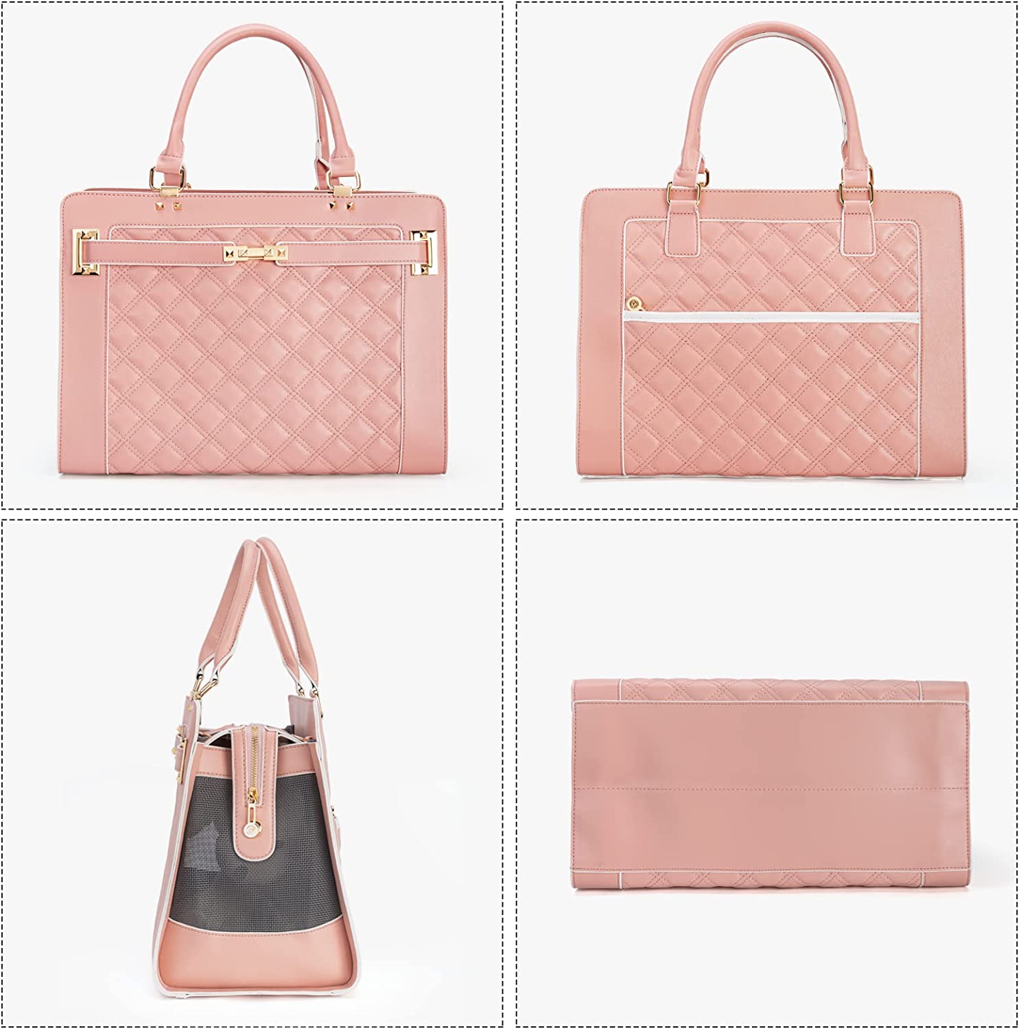 Fashion Pet Carrier Dog Cat Carrier Purse Soft-Sided Leather Handbag Pet Tote Bag for Small Dogs Puppy and Cats TSA Airline Approved (Khaki) - Image 44