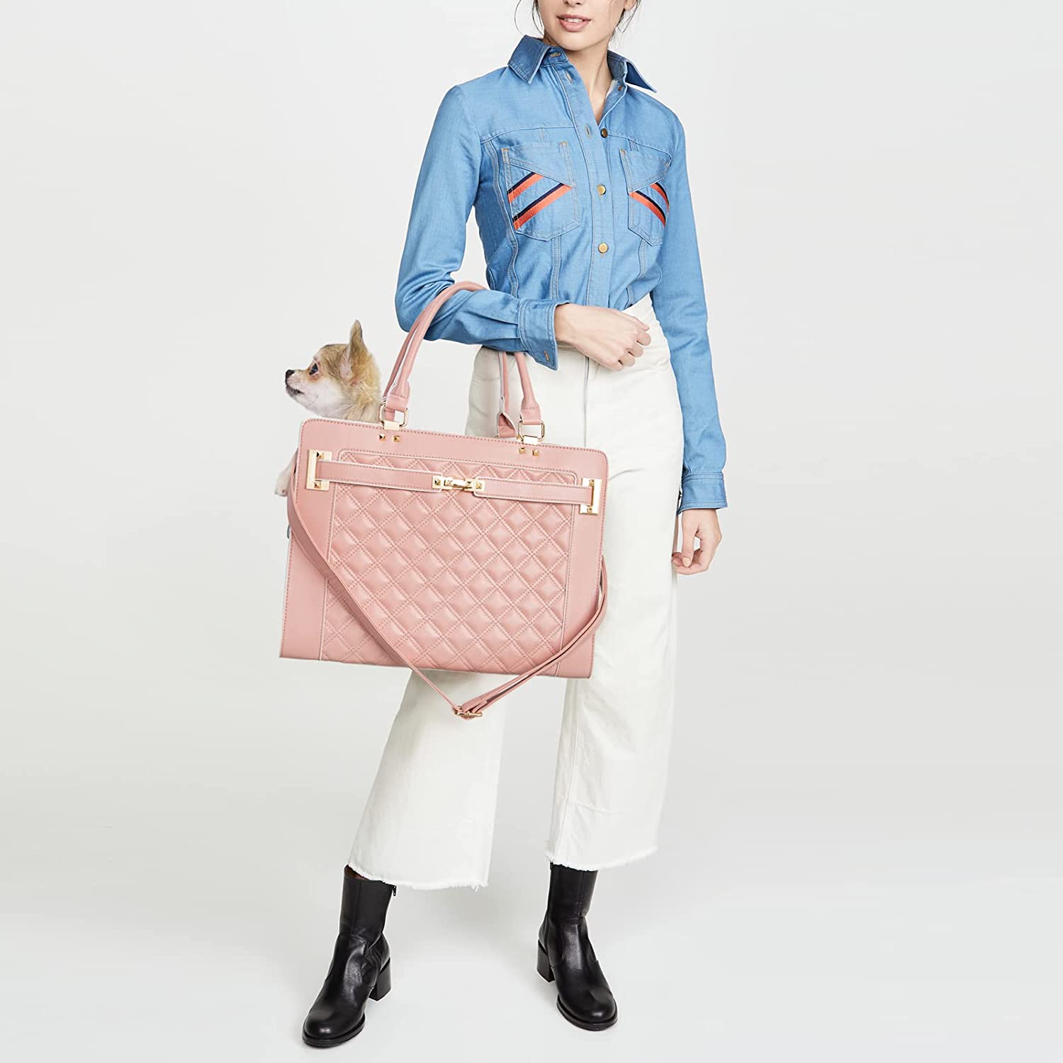 Fashion Pet Carrier Dog Cat Carrier Purse Soft-Sided Leather Handbag Pet Tote Bag for Small Dogs Puppy and Cats TSA Airline Approved (Khaki) - Image 45