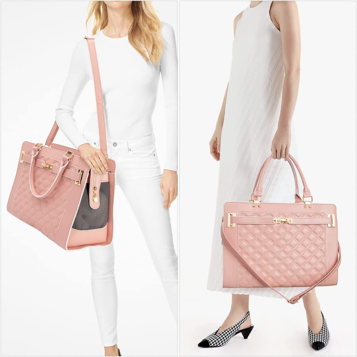 Fashion Pet Carrier Dog Cat Carrier Purse Soft-Sided Leather Handbag Pet Tote Bag for Small Dogs Puppy and Cats TSA Airline Approved (Khaki) - Image 46