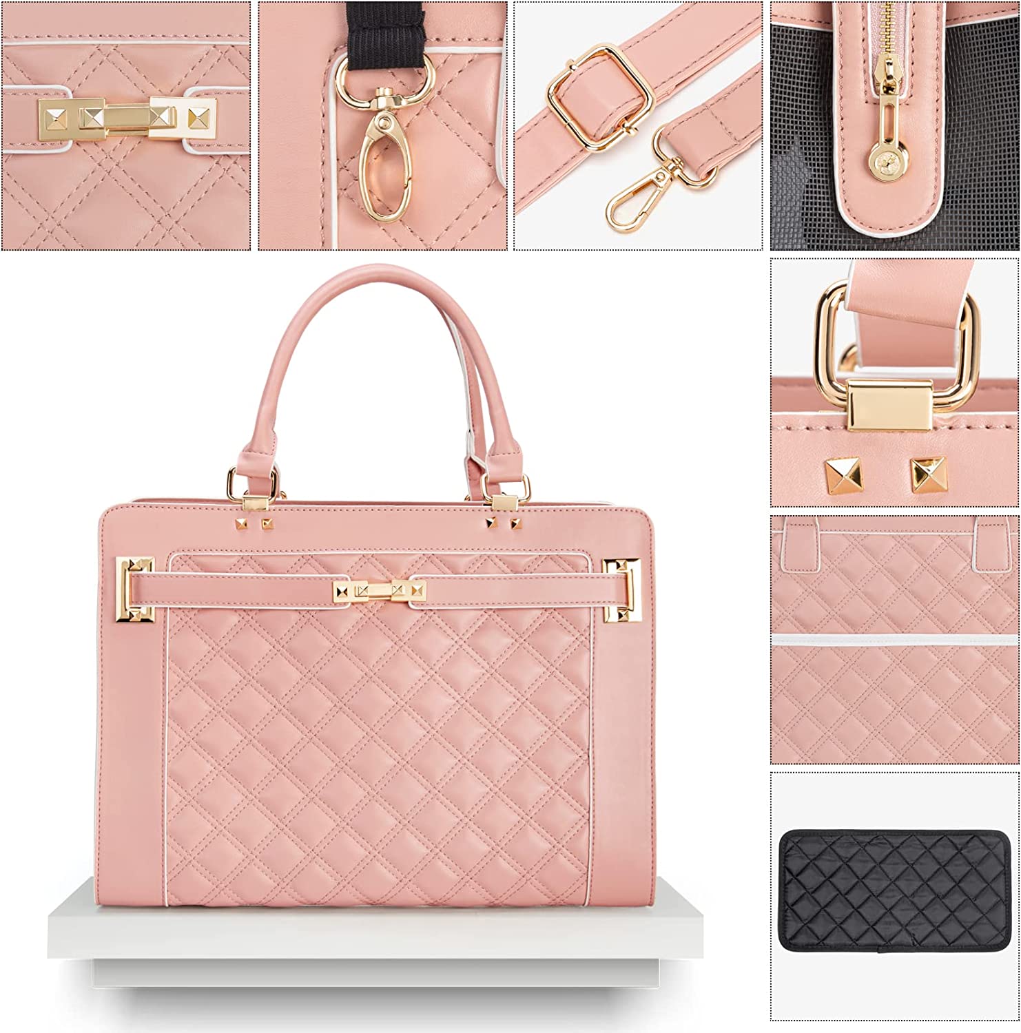 Fashion Pet Carrier Dog Cat Carrier Purse Soft-Sided Leather Handbag Pet Tote Bag for Small Dogs Puppy and Cats TSA Airline Approved (Khaki) - Image 47