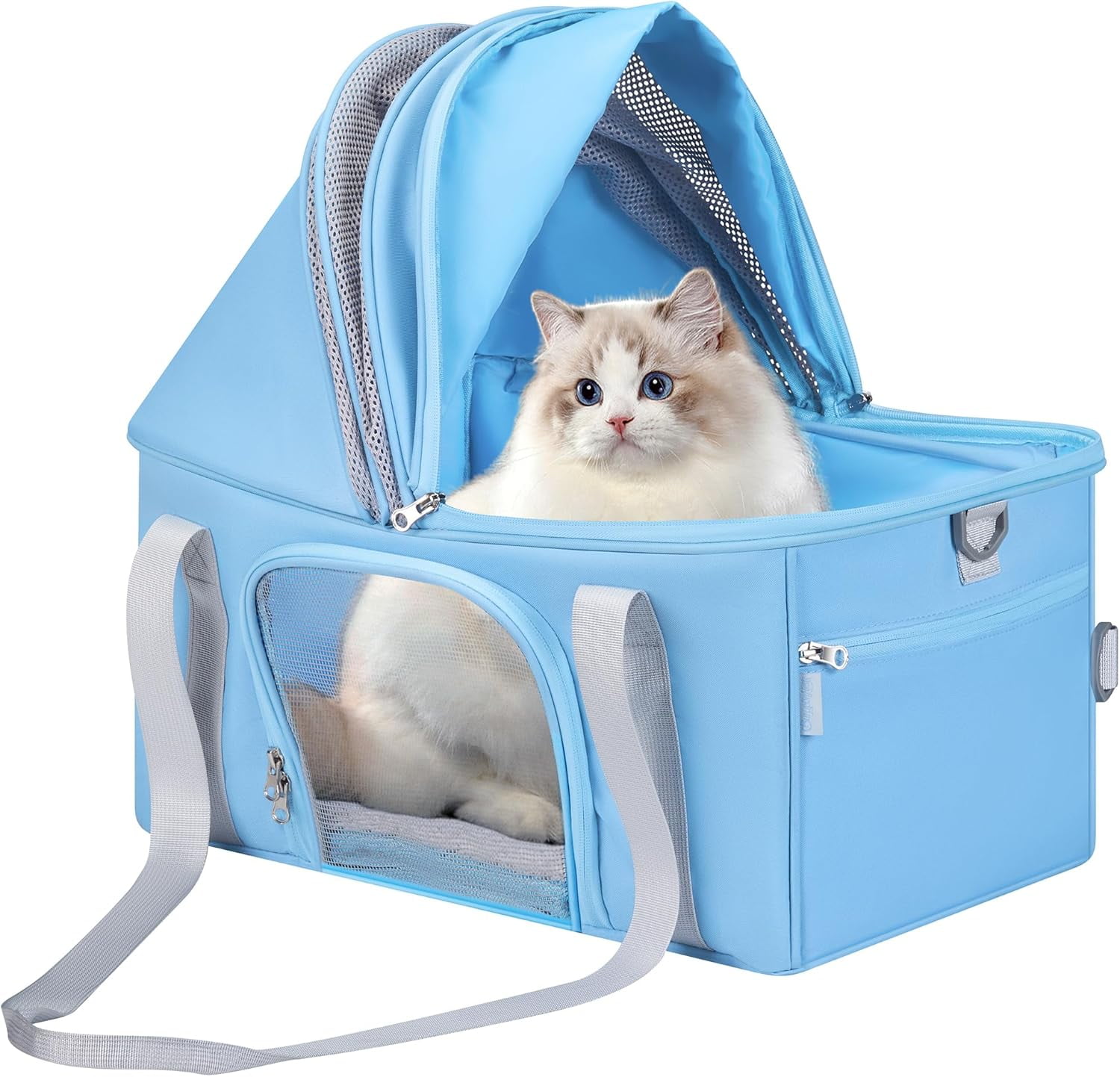 BurgeonNest Top-Expandable Large Cat Carrier, Soft Sided Cat Bag Carrier for Medium Large Pet 15 lbs, Upgrade Small Dog Car Seat, Collapsible Puppy Travel Bag with Semi-Open Mode Canopy